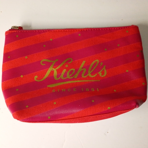 Kiehl's Pink and Red Striped Cosmetic Bag - Picture 1 of 5